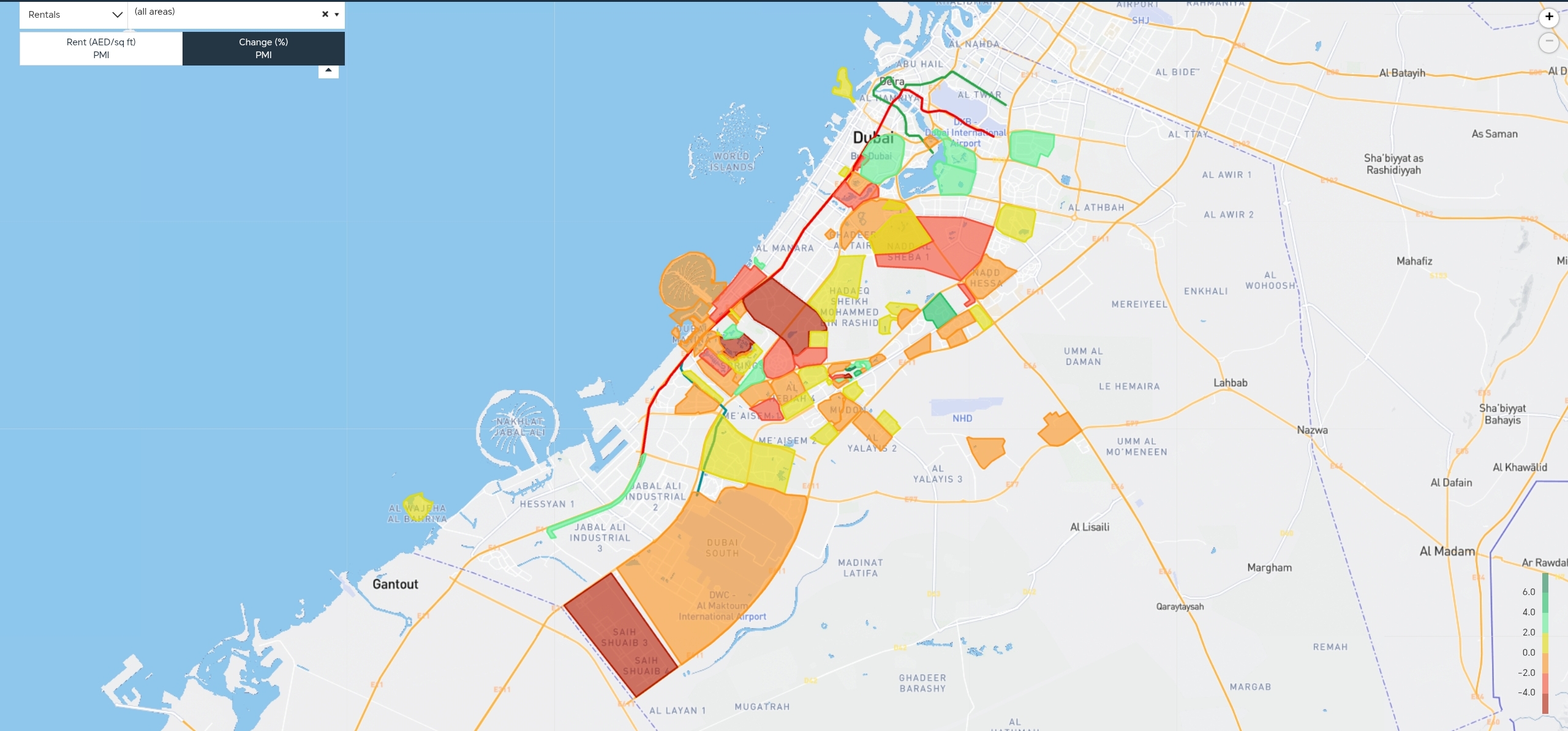 Dubai property rental price change 2025